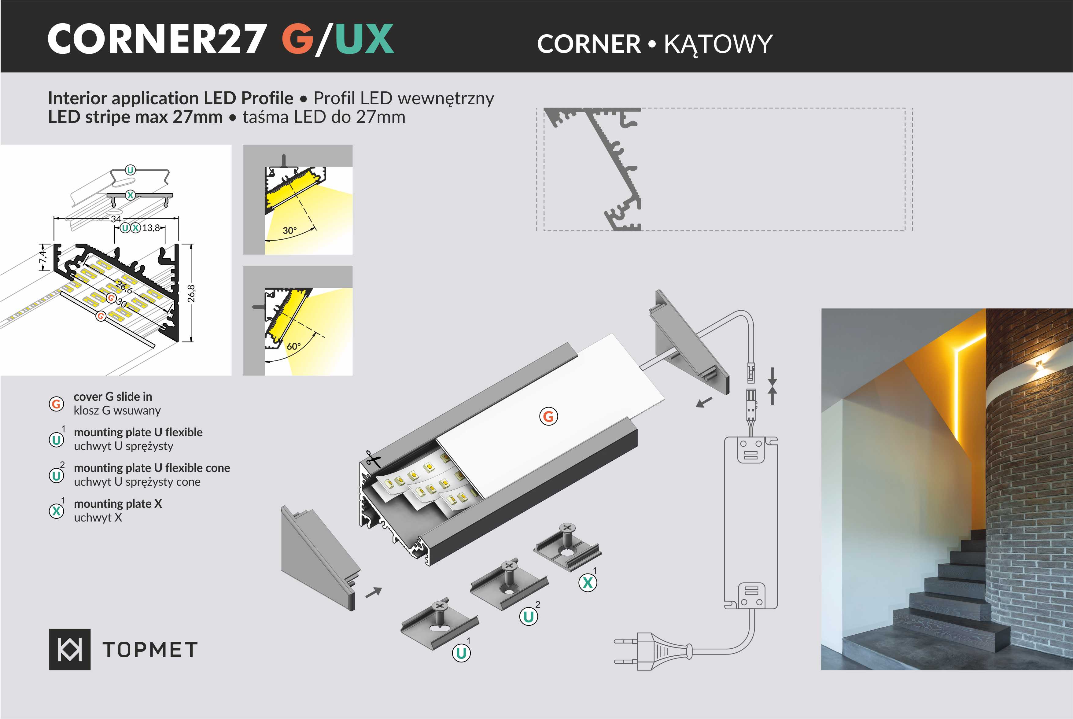 LED Profil CORNER27 G/UX 2m Alu -eloxiert schwarz