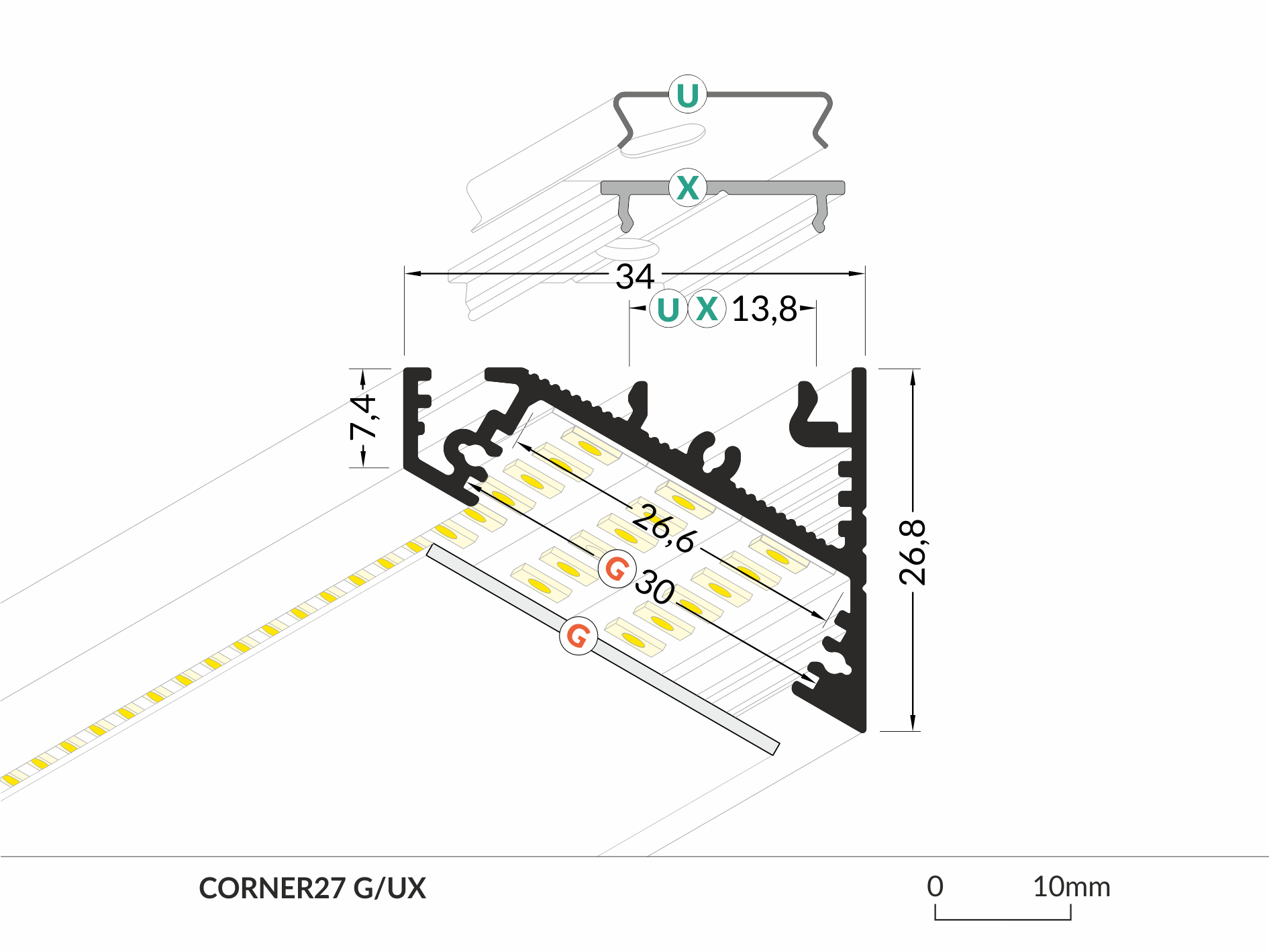 LED Profil CORNER27 G/UX 2m Alu -eloxiert schwarz